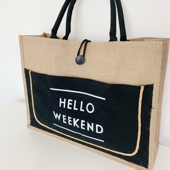 THE HELLO WEEKEND TOTE BAG - TAN - Picture 7 of 10